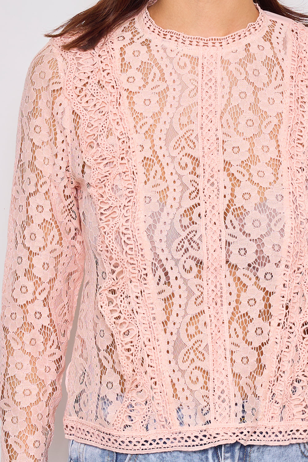 Blouse manches longues en dentelle - F2630