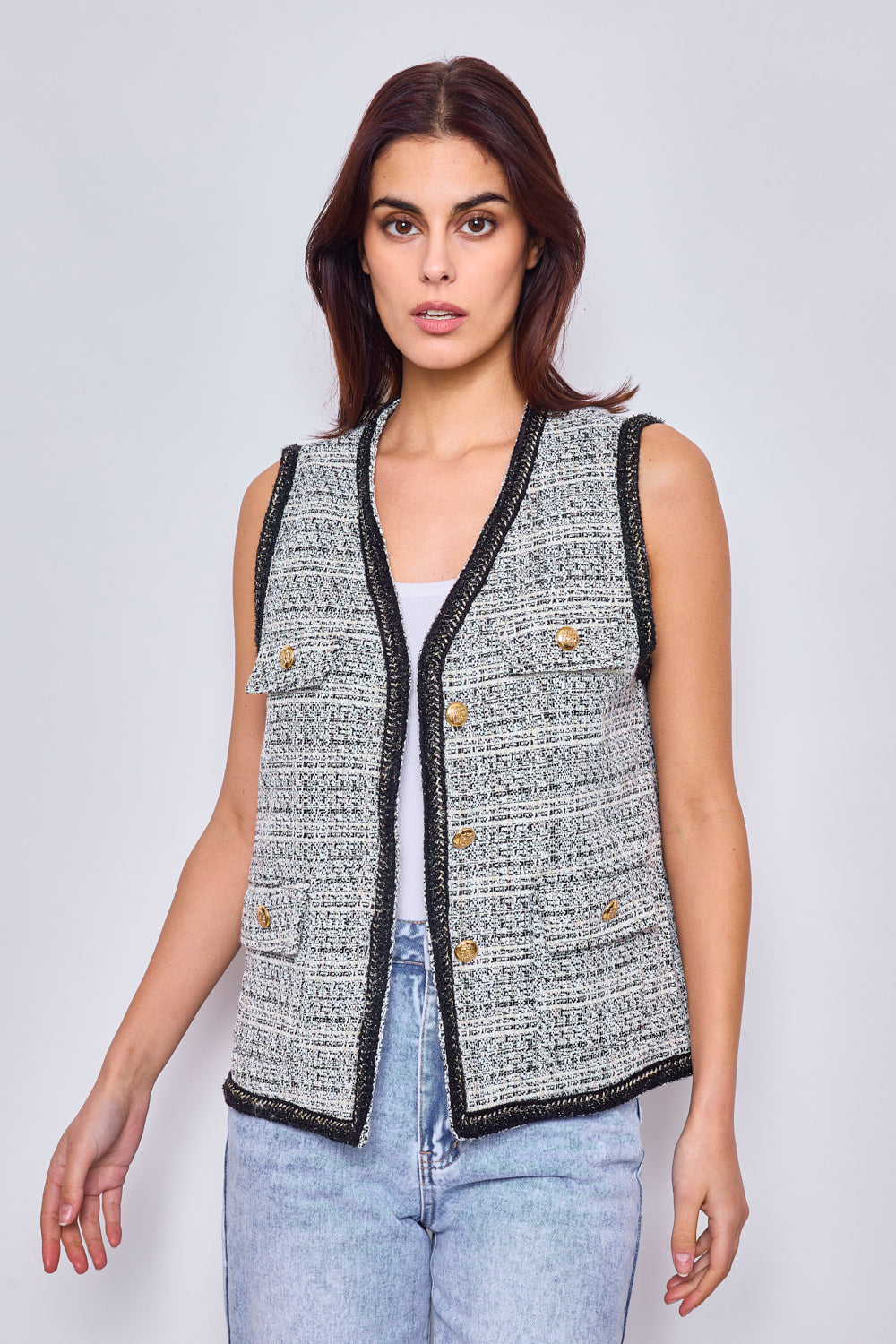 Gilet sans manches en tweed scintillant FM2402