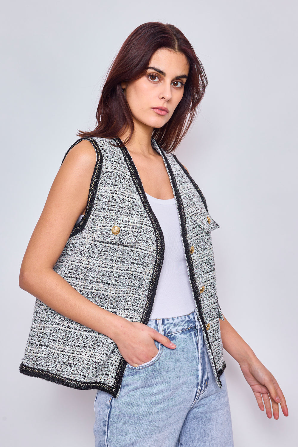 Gilet sans manches en tweed scintillant FM2402