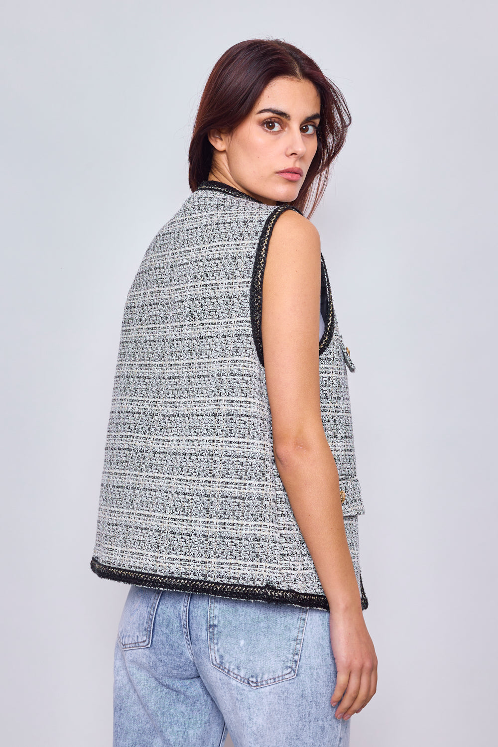 Gilet sans manches en tweed scintillant FM2402