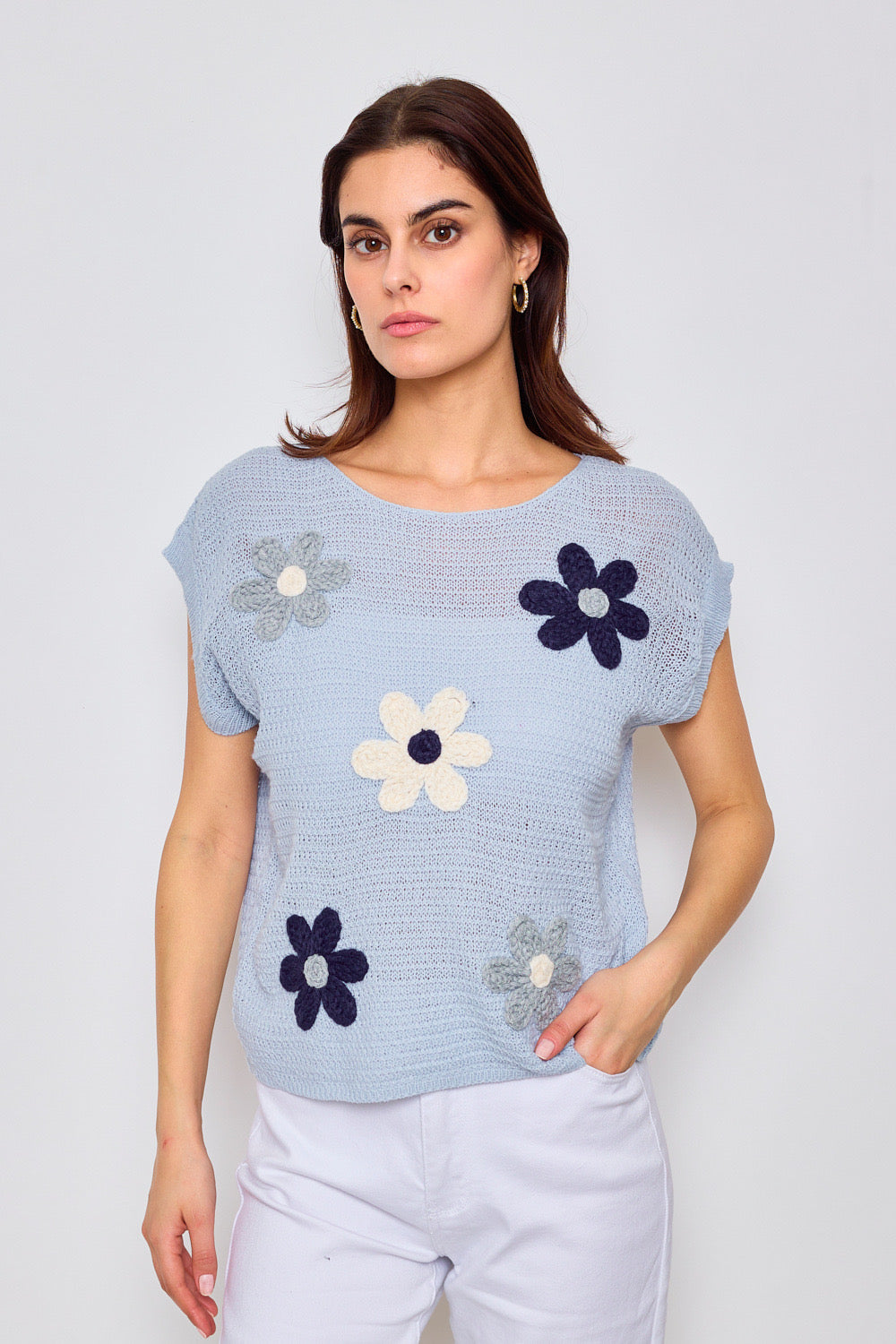 Top léger en maille avec motifs fleuris - 2374