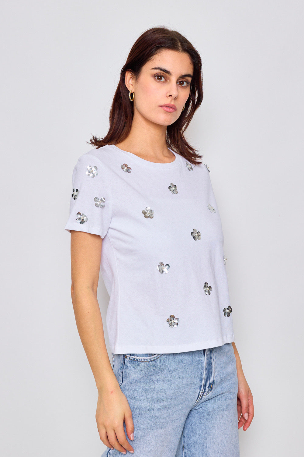 T-shirt en coton avec fleurs fantaisies - 3072