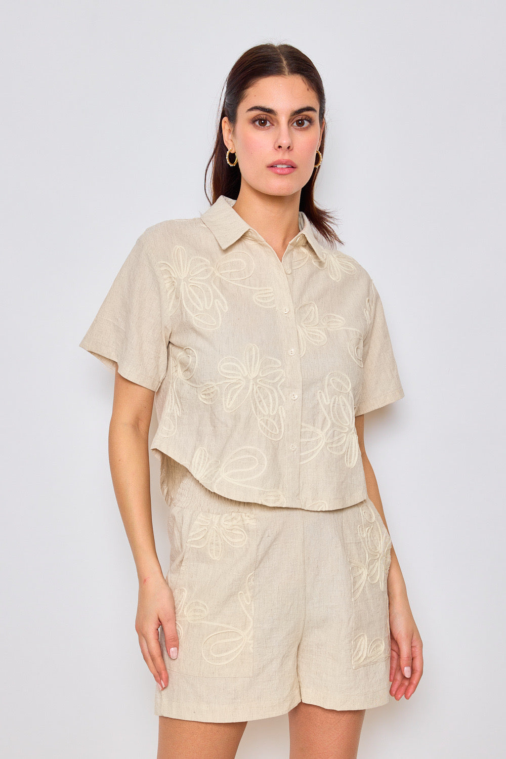 Chemise brodée en coton manches courtes - 2438