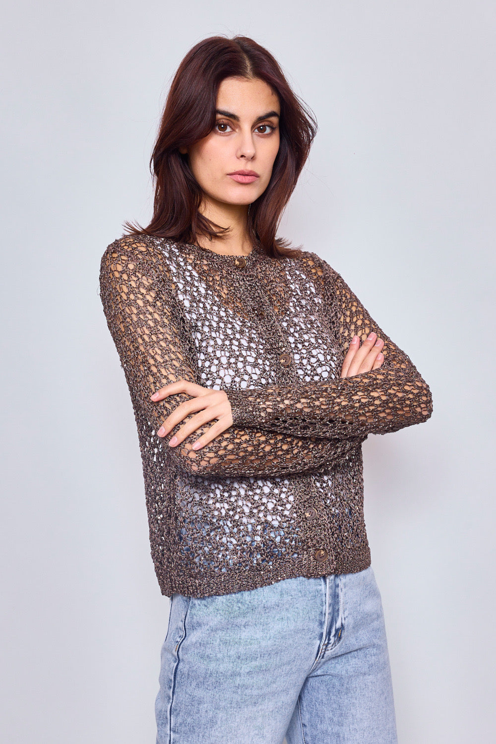 Cardigan en maille crochet F2359