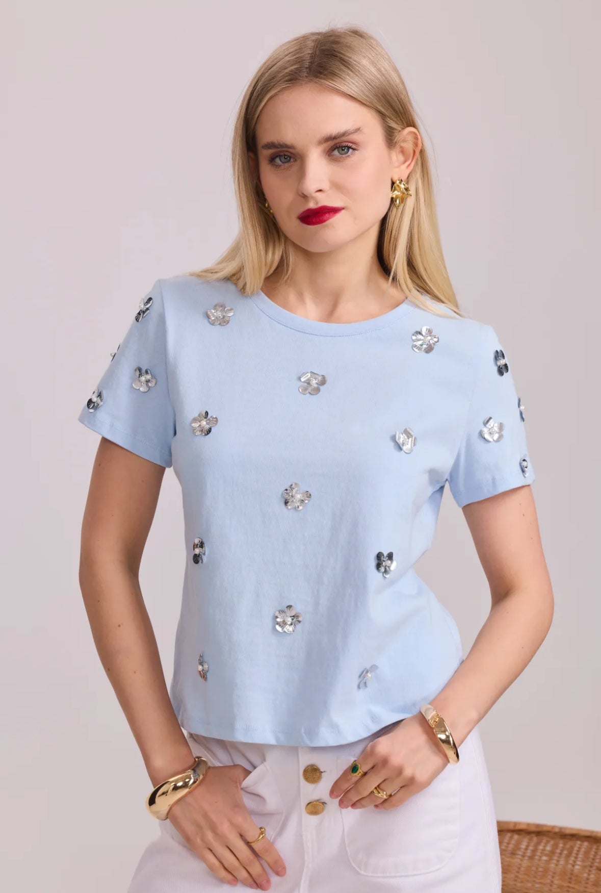 T-shirt en coton avec fleurs fantaisies - 3072