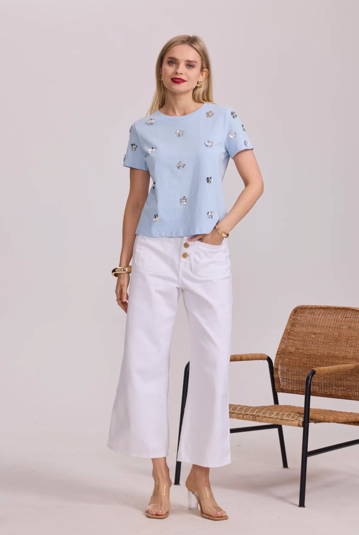 T-shirt en coton avec fleurs fantaisies - 3072