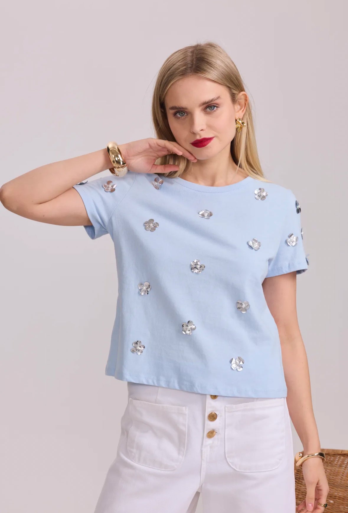 T-shirt en coton avec fleurs fantaisies - 3072