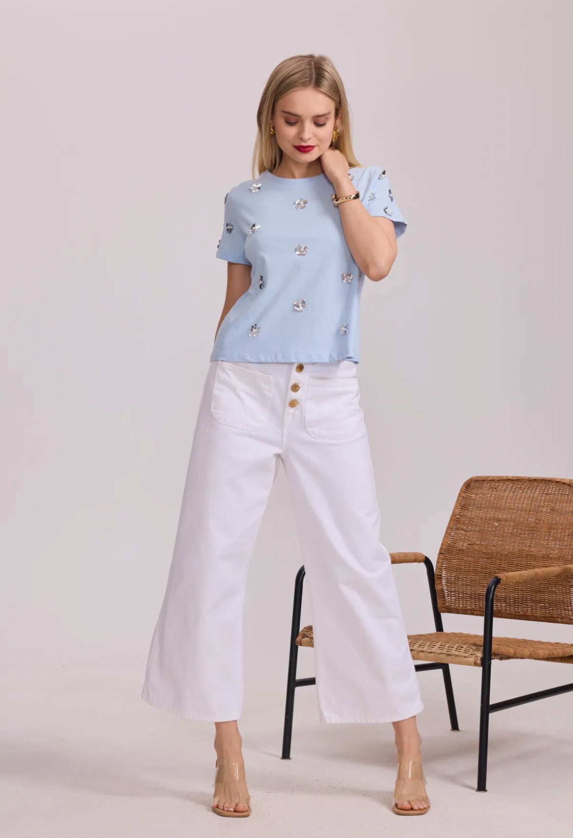 T-shirt en coton avec fleurs fantaisies - 3072