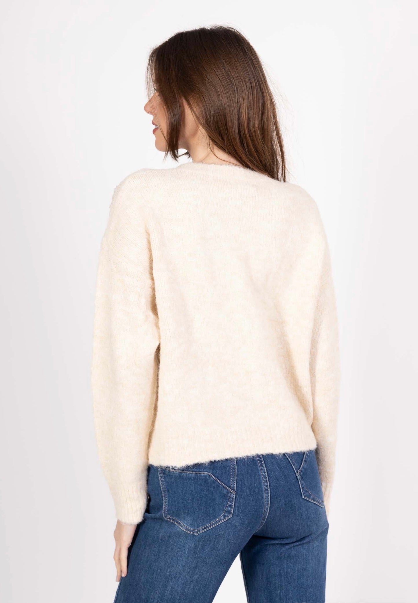 Pull en maille doux au toucher avec strass brodés en fleurs - 5378