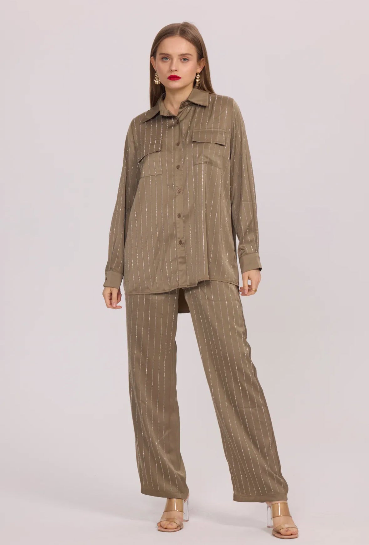 Chemise fluide et satinée avec strass - 2485