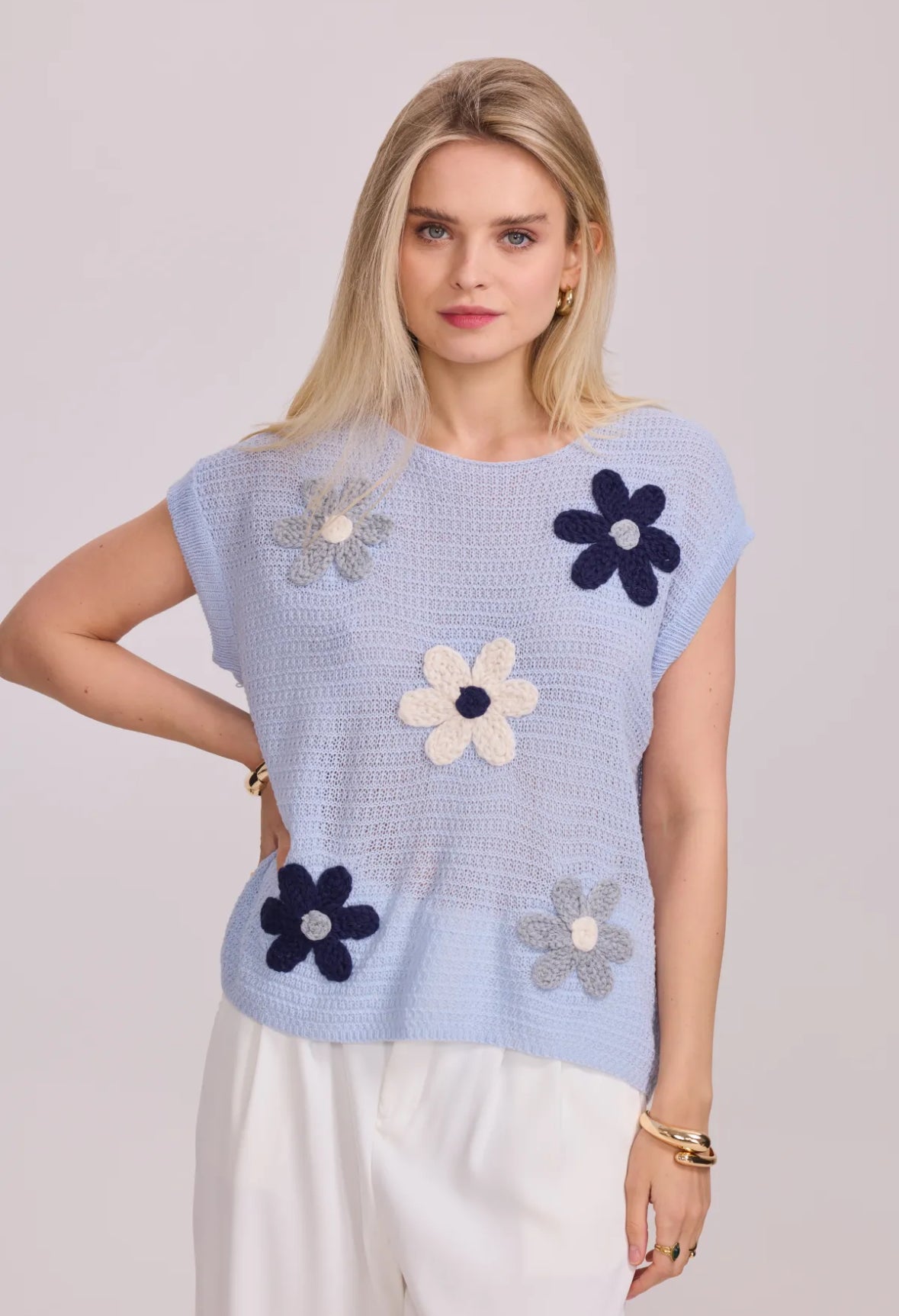 Top léger en maille avec motifs fleuris - 2374