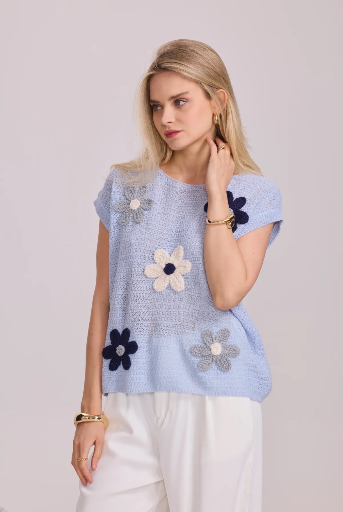 Top léger en maille avec motifs fleuris - 2374