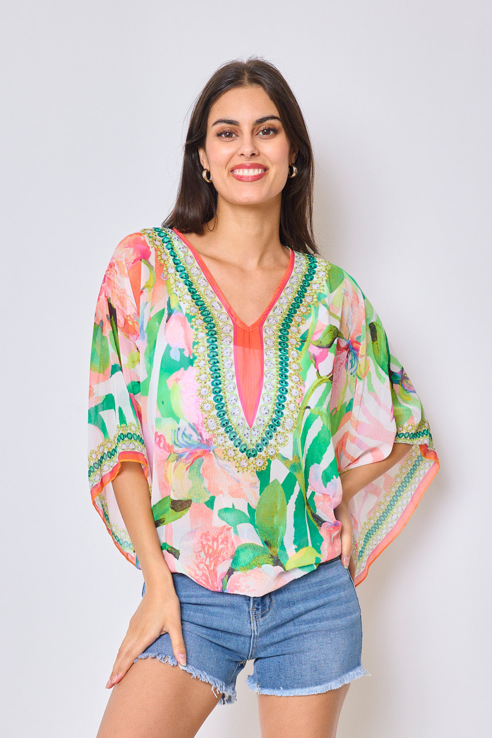 Printed top with rhinestones - 5396