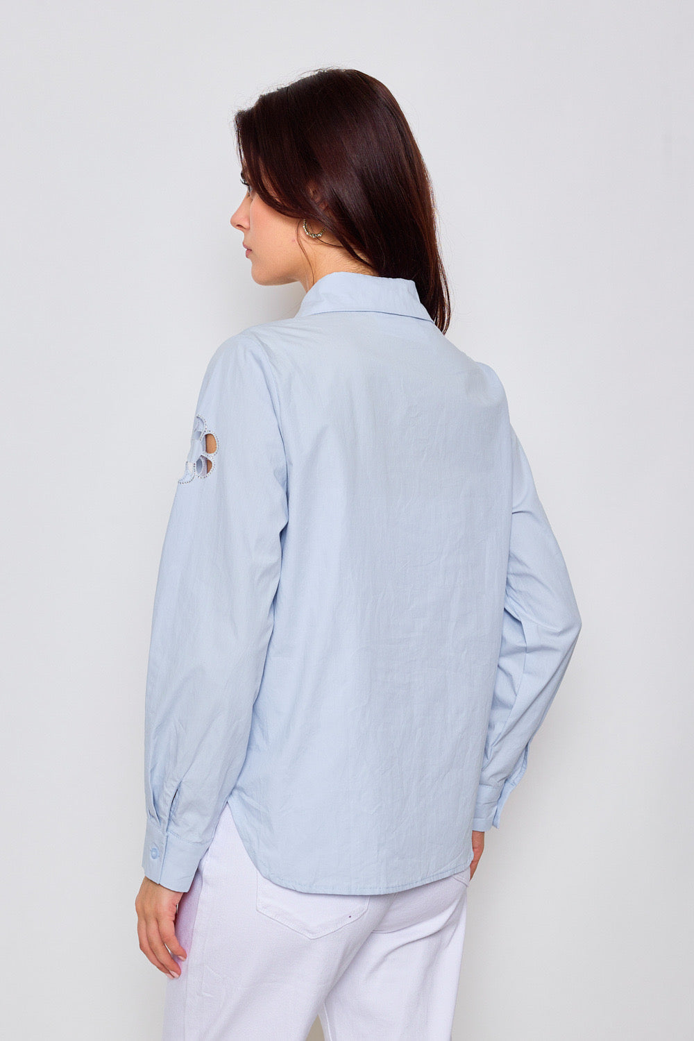 Cotton shirt with floral cotton details - 3073