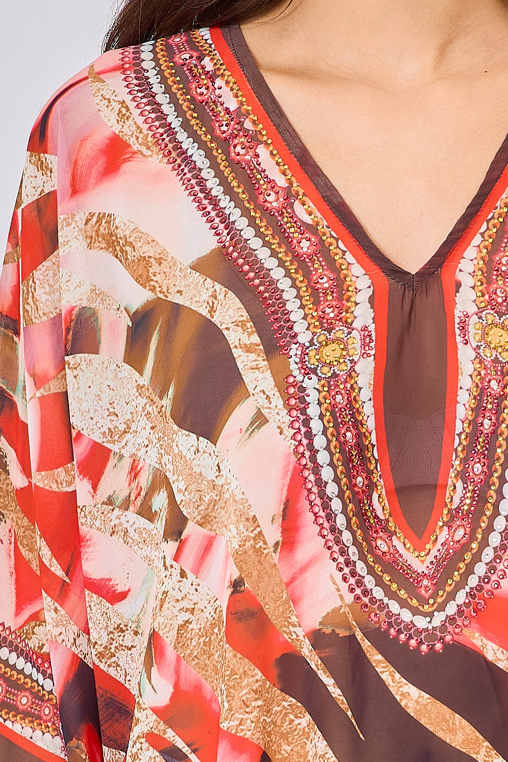 Printed top with rhinestones -5352