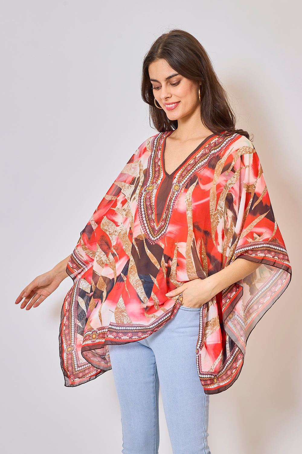 Printed top with rhinestones -5352