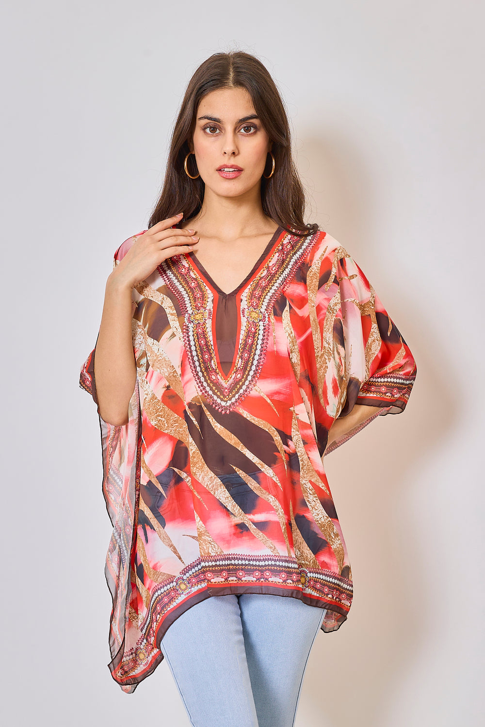 Printed top with rhinestones -5352