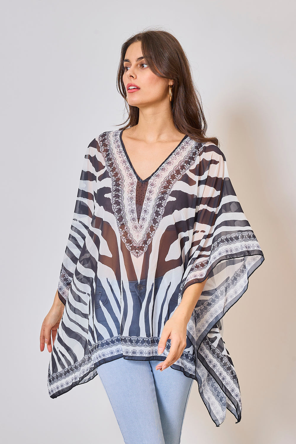 Zebra Rhinestone Printed Top - 5328