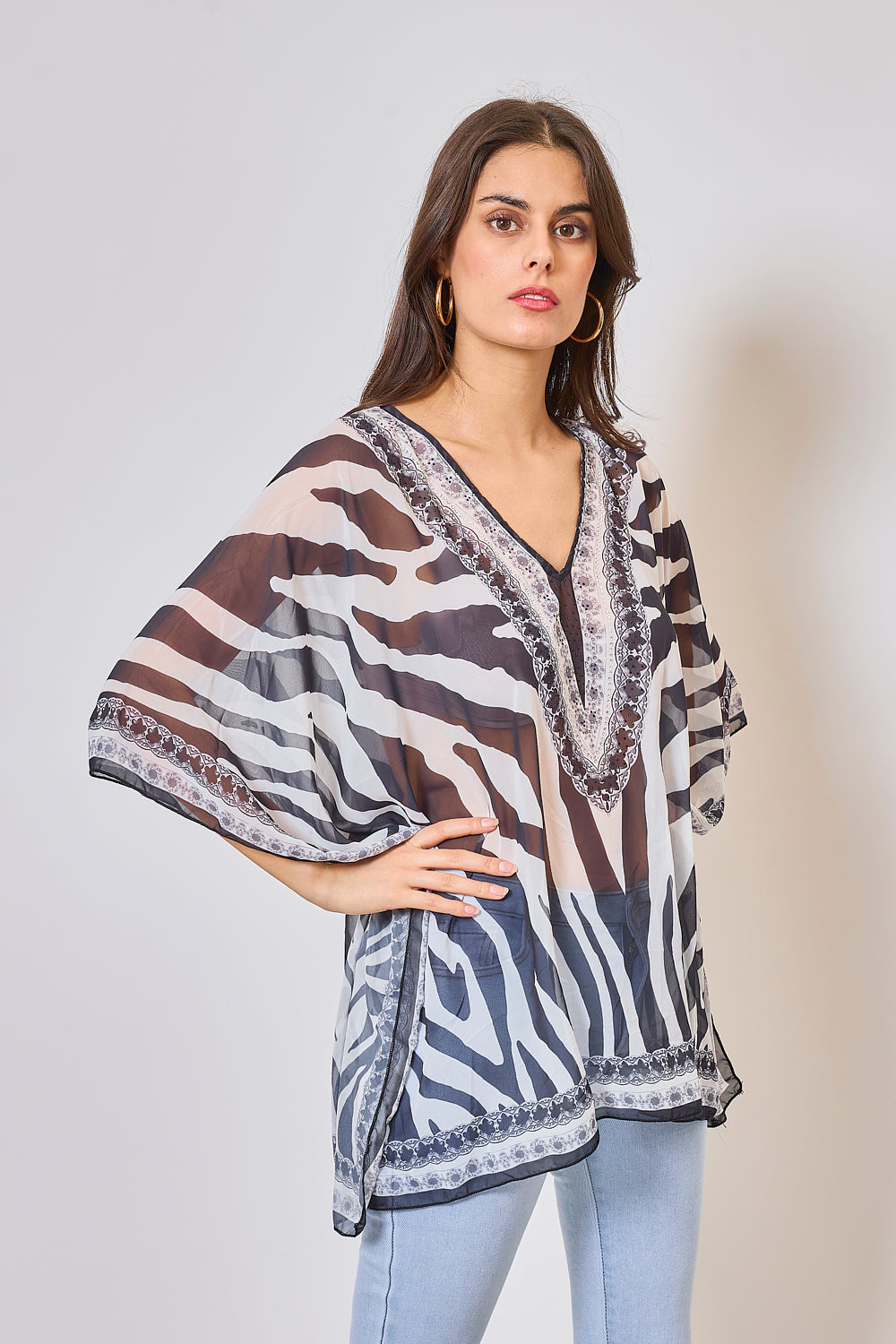 Zebra Rhinestone Printed Top - 5328