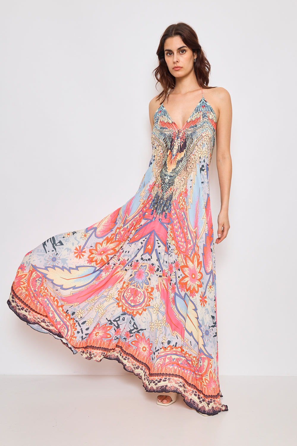 Robe longue dos nue avec strass - F5520