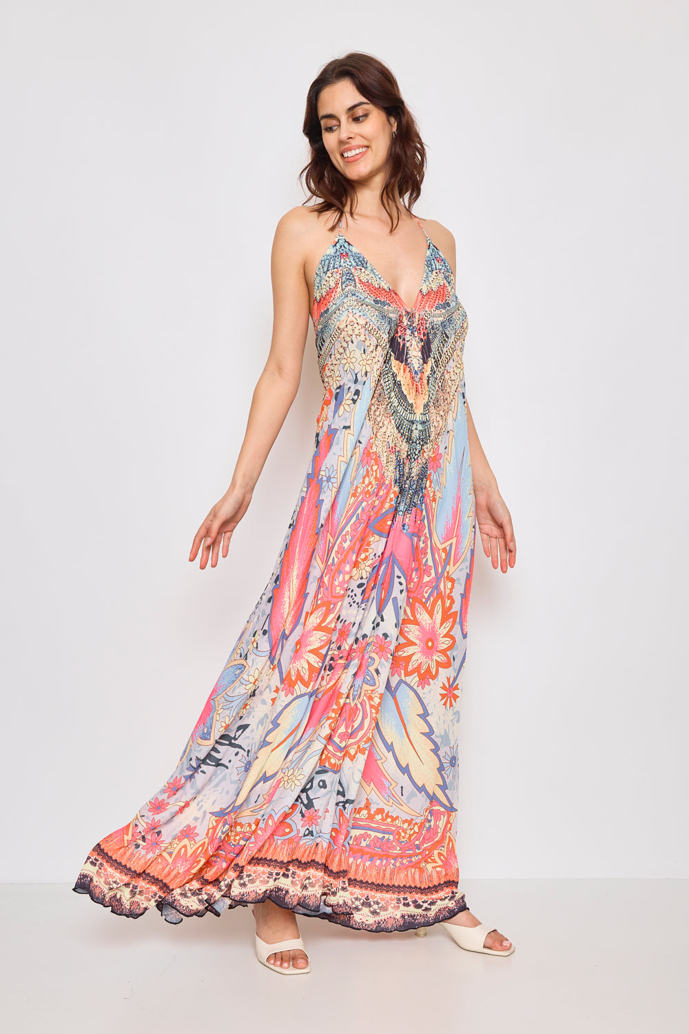 Robe longue dos nue avec strass - F5520