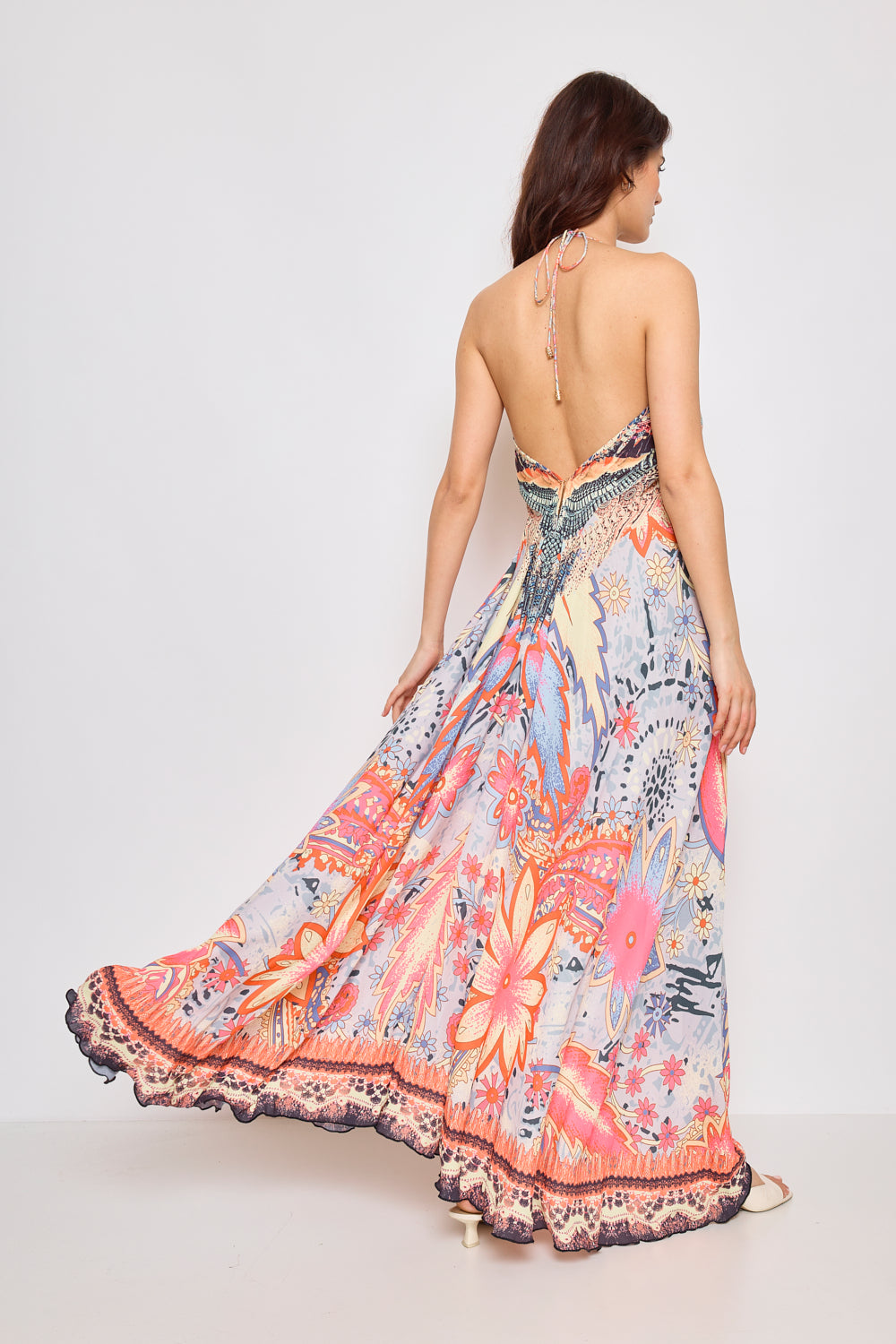 Robe longue dos nue avec strass - F5520
