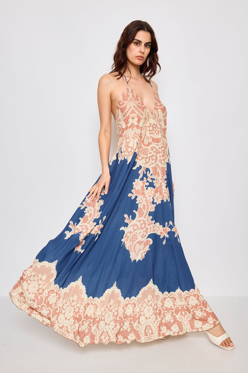 Robe longue dos nue avec strass - F5527A-BLEU