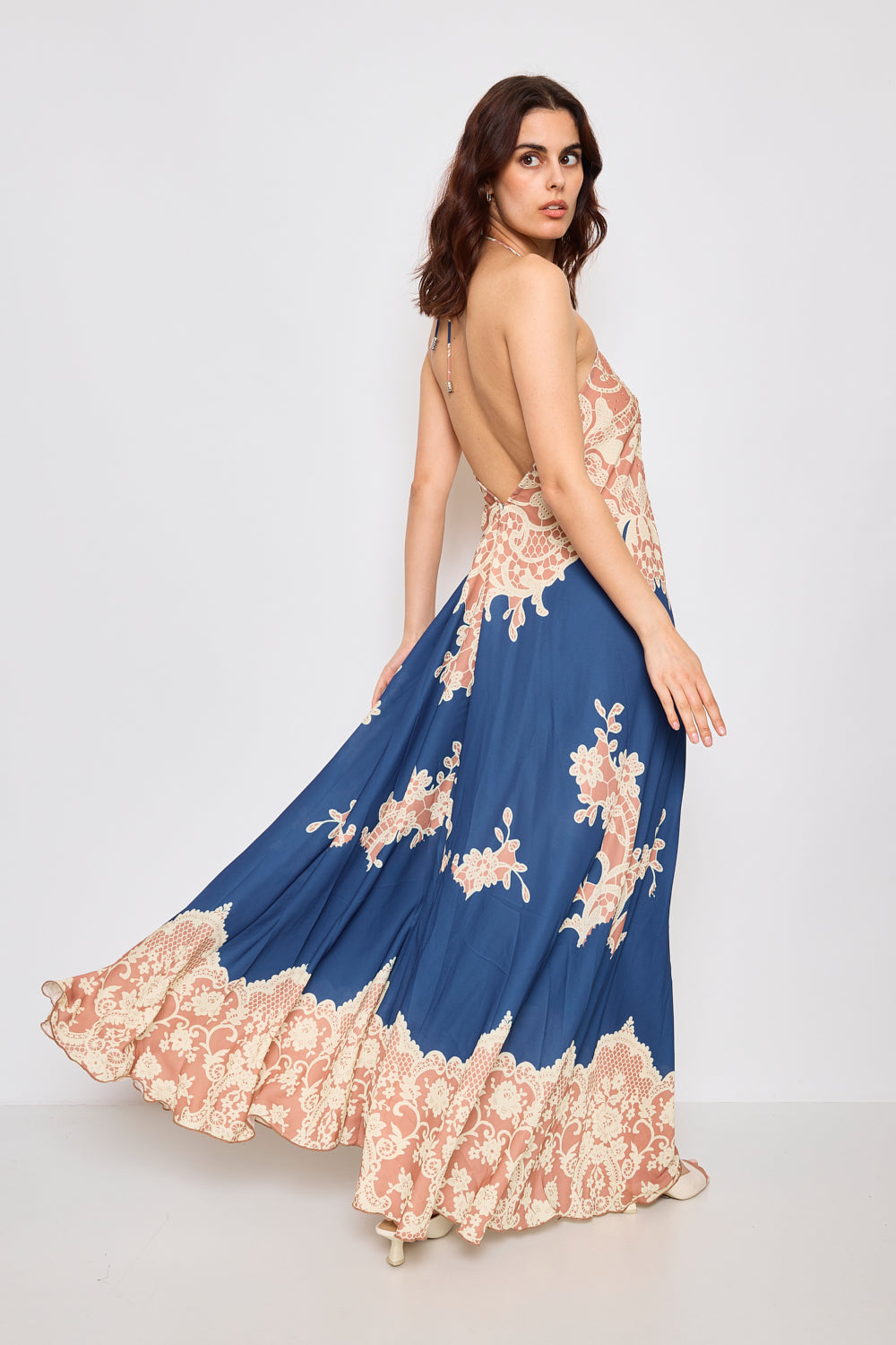 Robe longue dos nue avec strass - F5527A-BLEU