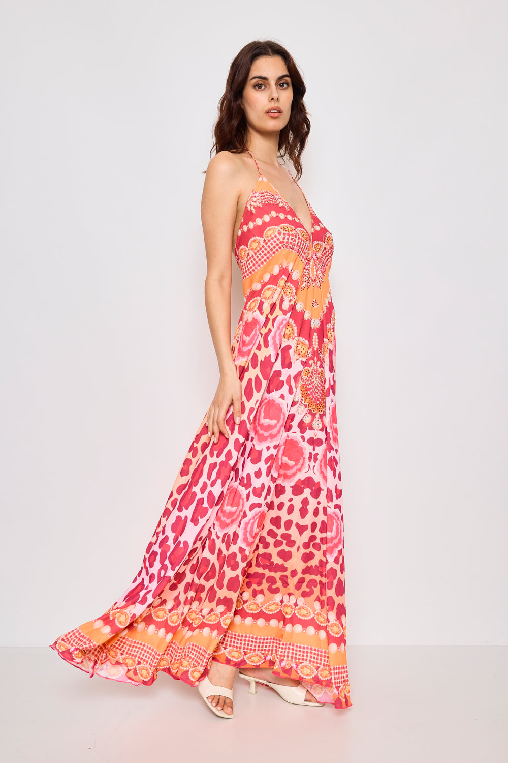 Robe longue dos nue avec strass - F5522A-ROSE