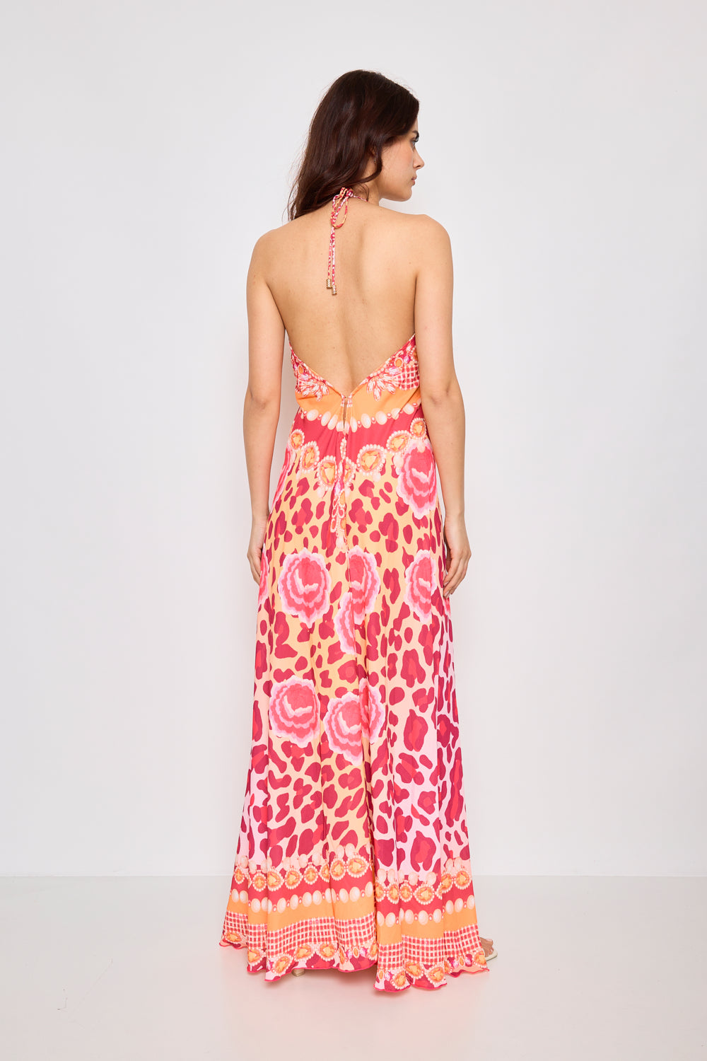 Robe longue dos nue avec strass - F5522A-ROSE