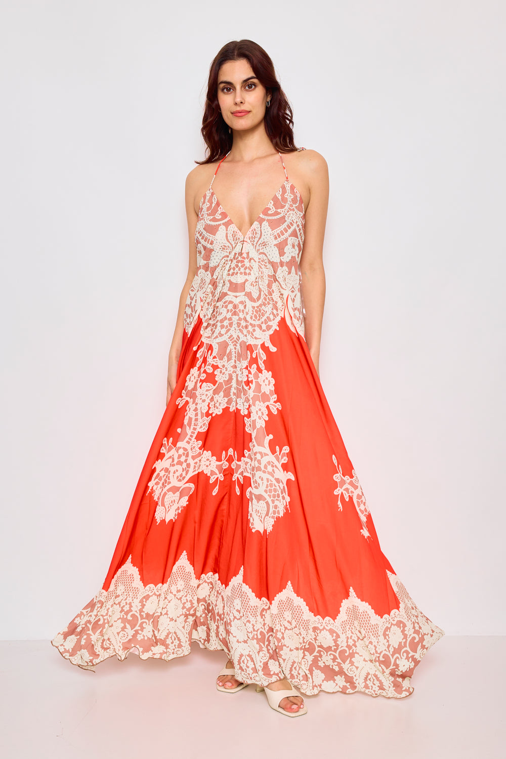 Robe longue dos nue avec strass - F5527B-ROUGE