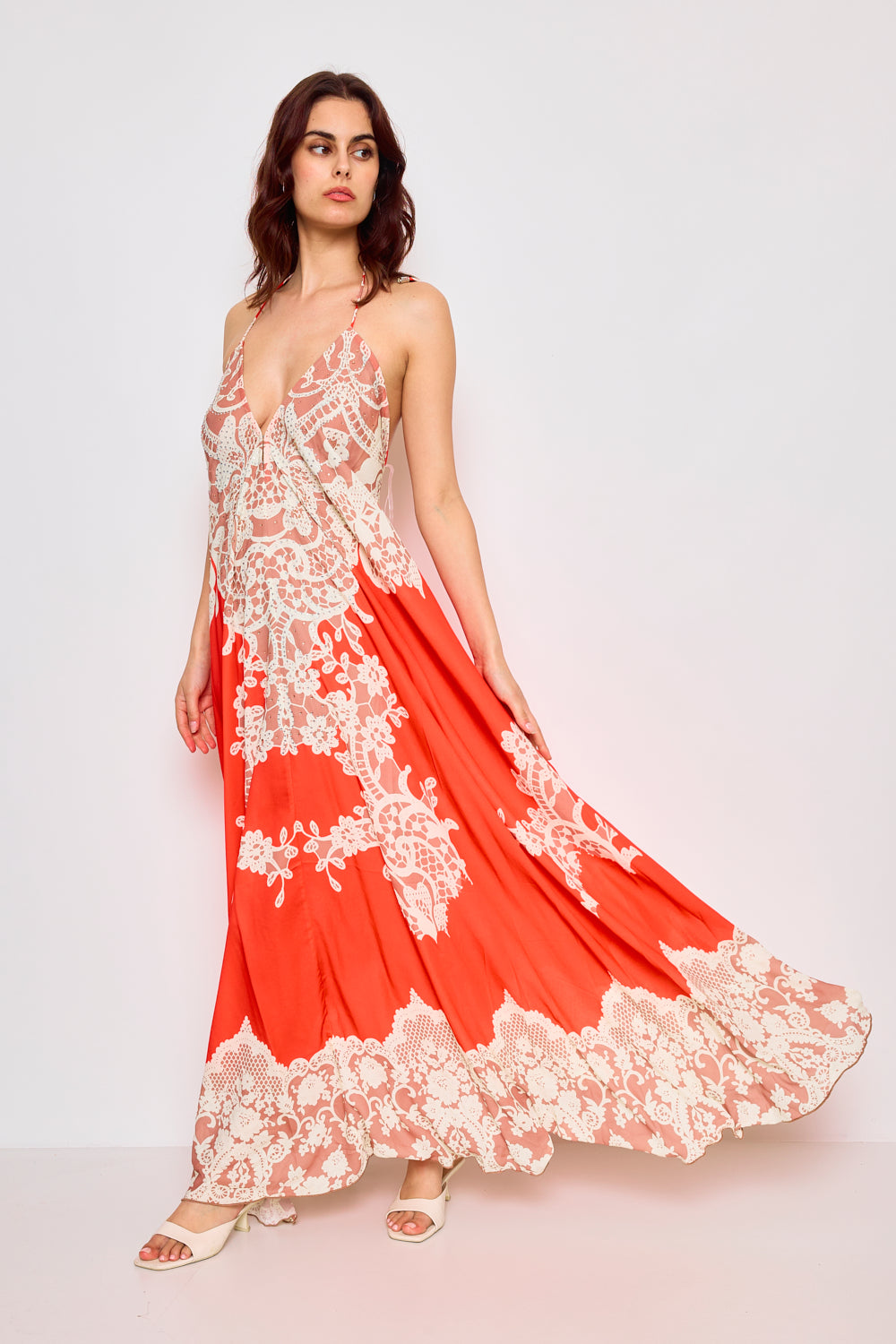 Robe longue dos nue avec strass - F5527B-ROUGE