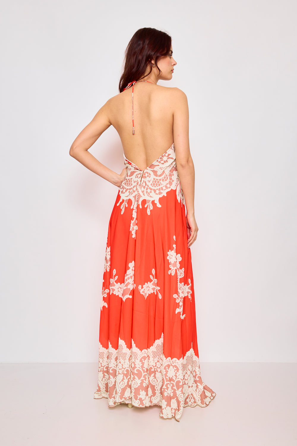 Robe longue dos nue avec strass - F5527B-ROUGE