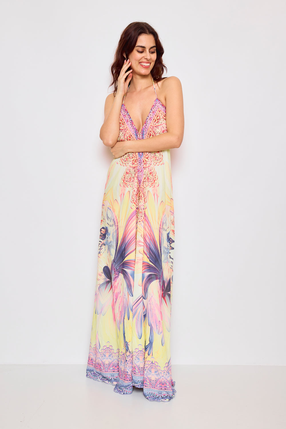 Robe longue dos nue avec strass - 5528