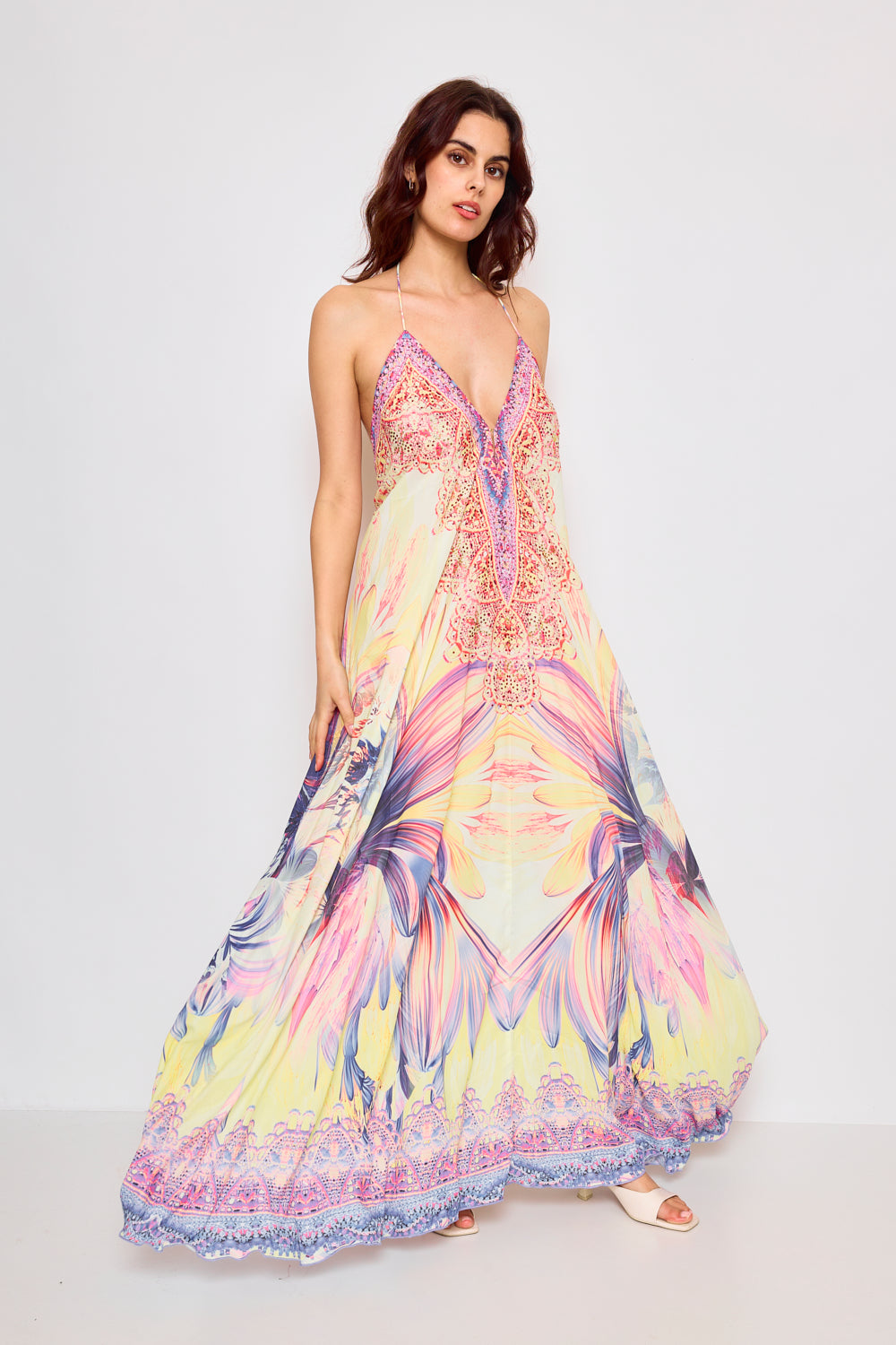 Robe longue dos nue avec strass - 5528