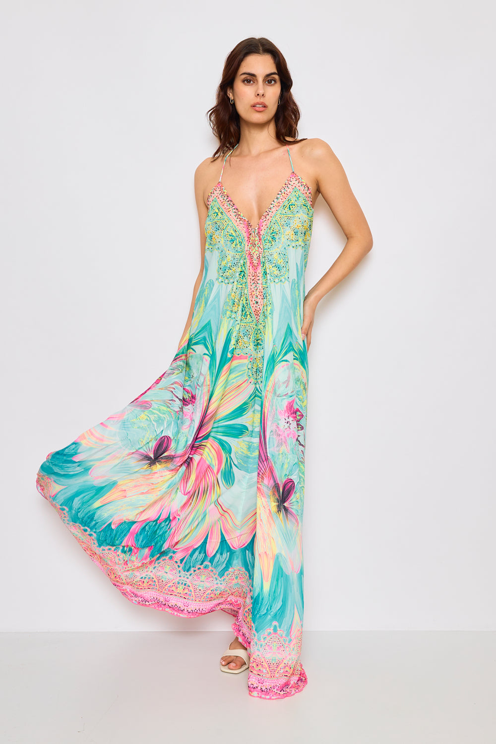 Robe longue dos nue avec strass - F5528C-BLEU