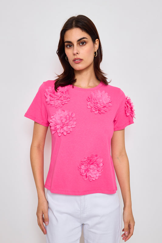 T-shirt en coton avec fleurs en relief - 3071