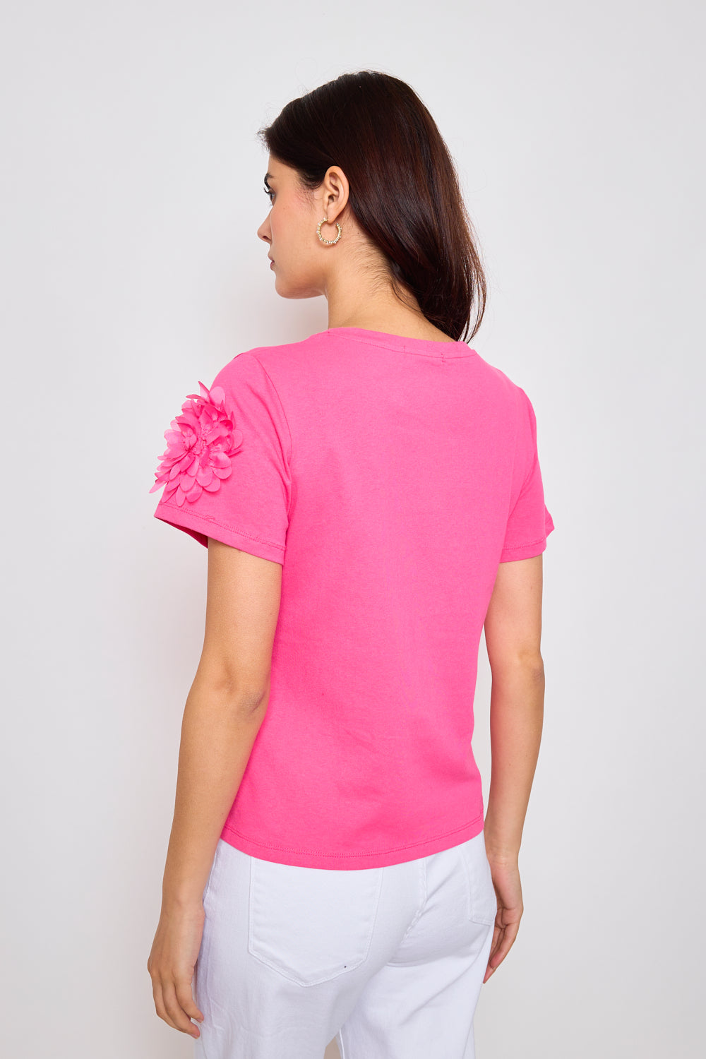 Cotton T-shirt with embossed flowers - 3071