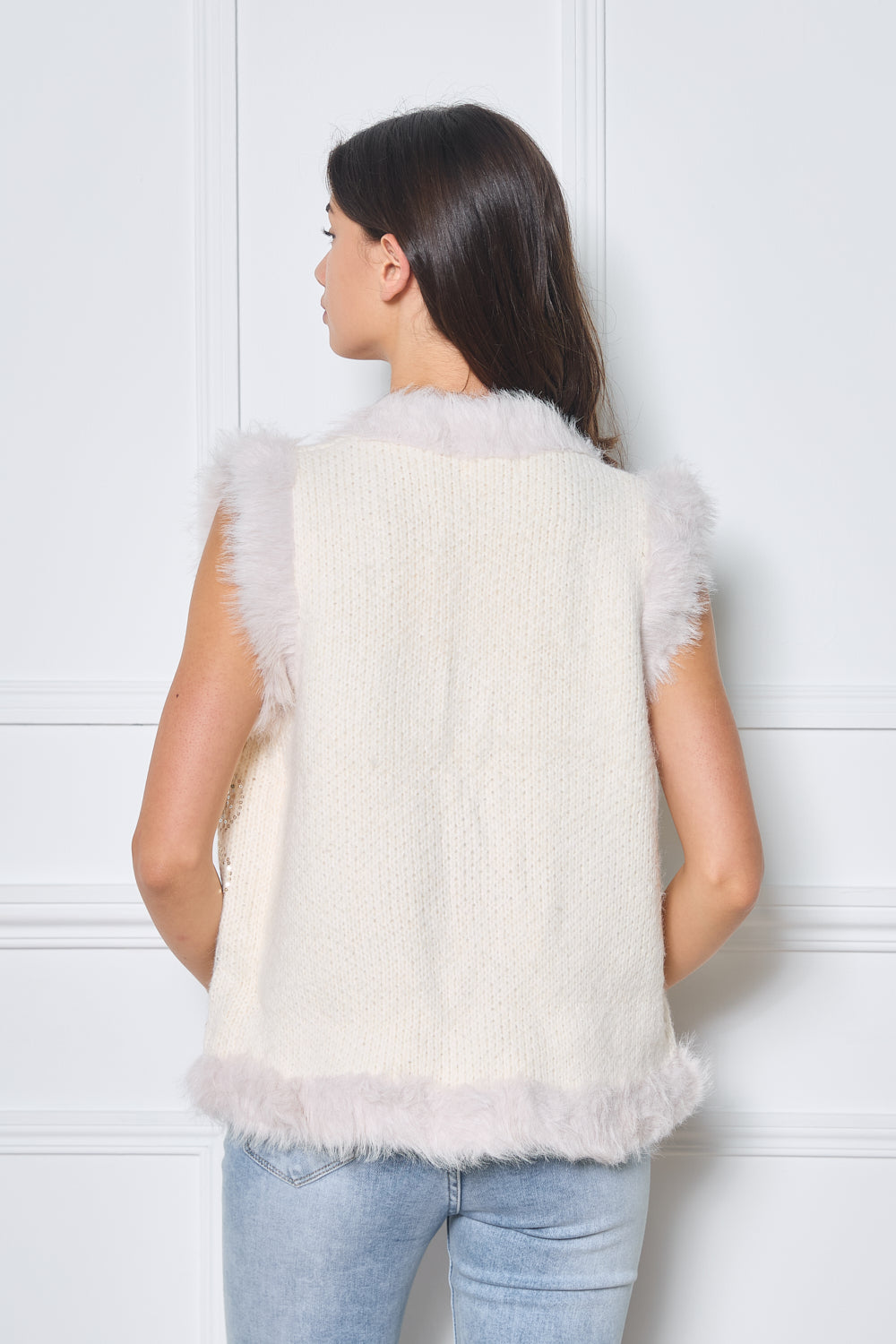 Gilet sans manches en maille avec fausse fourrure - 5385