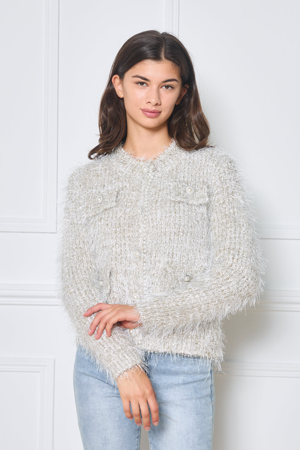 Cardigan en maille avec finitions perlées - 2473