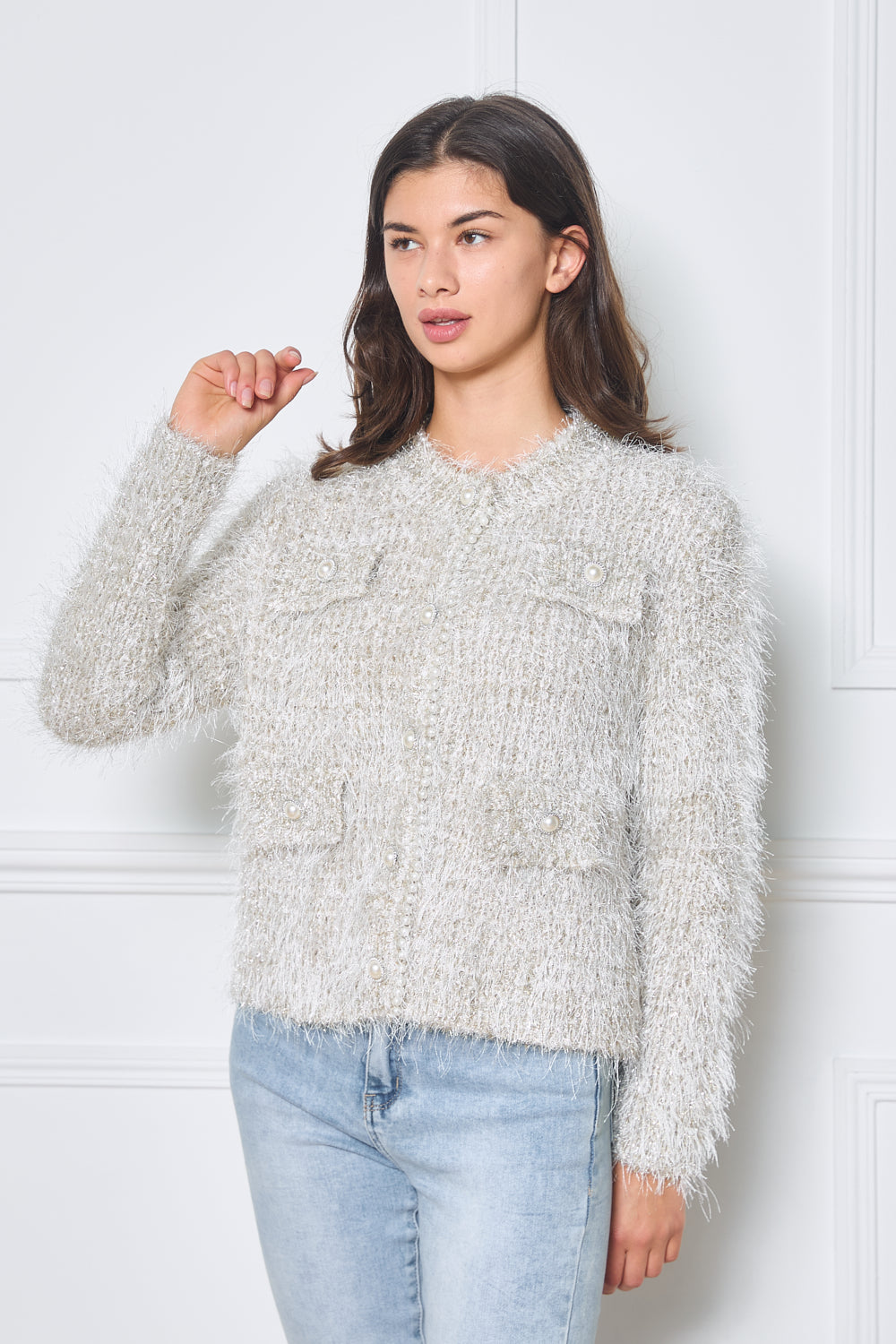 Cardigan en maille avec finitions perlées - 2473