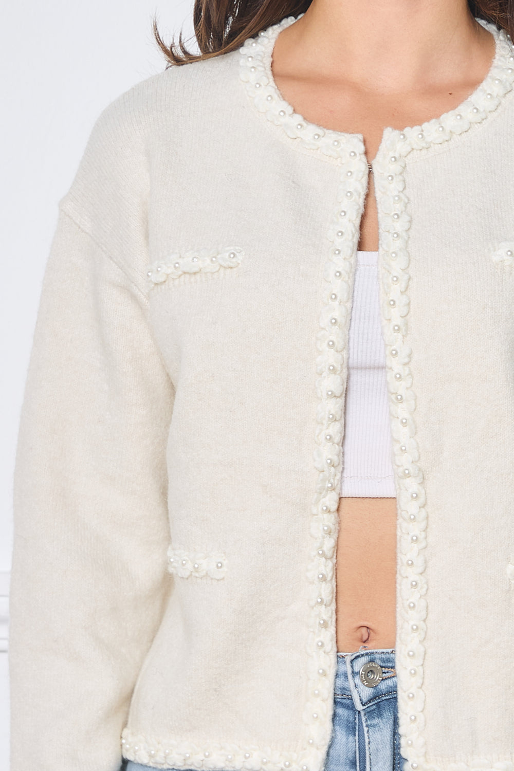 Cardigan ajusté en maille avec broderies florales - 5381