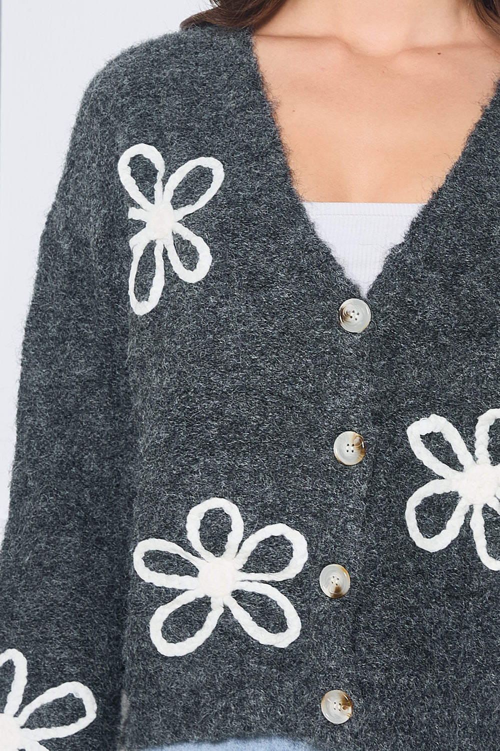 Gilet en maille avec broderies fleuries - 5379