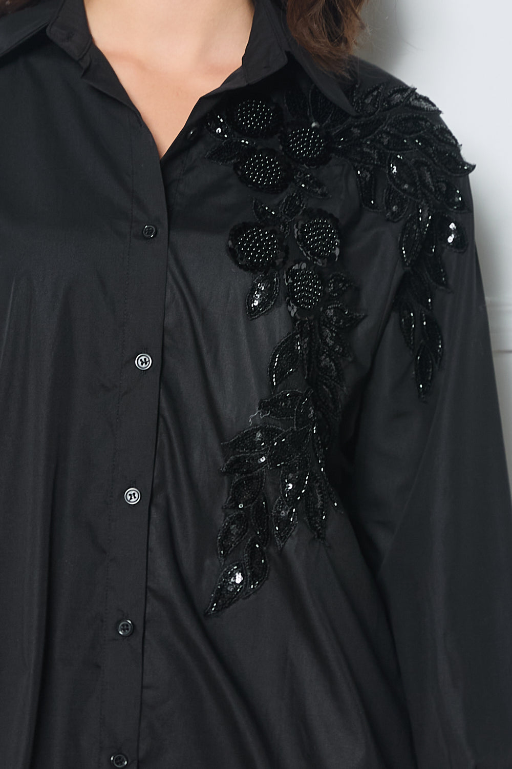 Chemise en popeline oversize avec strass appliqués - 2489