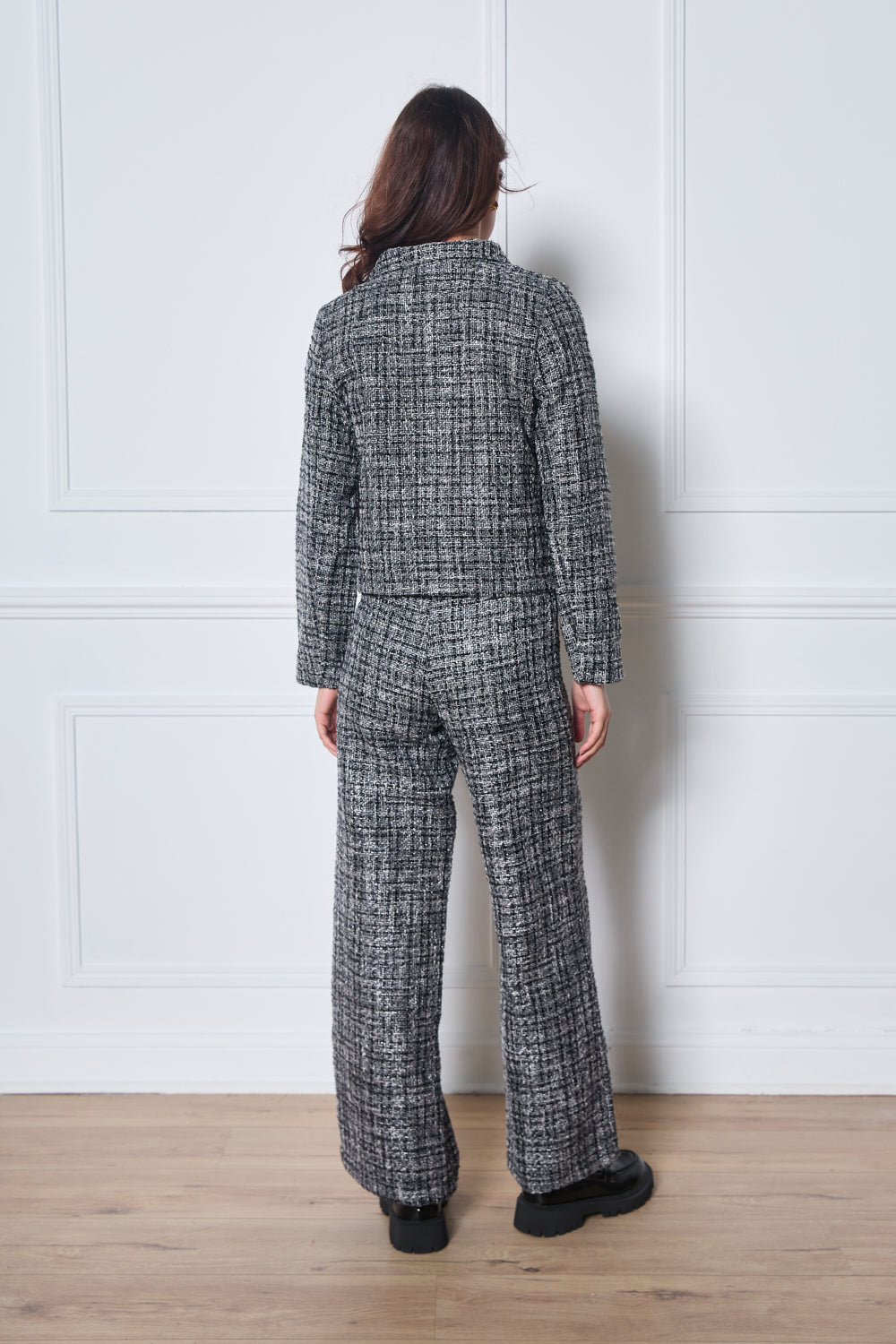 Pantalon en tweed avec boutons décoratifs pour femme - 2559