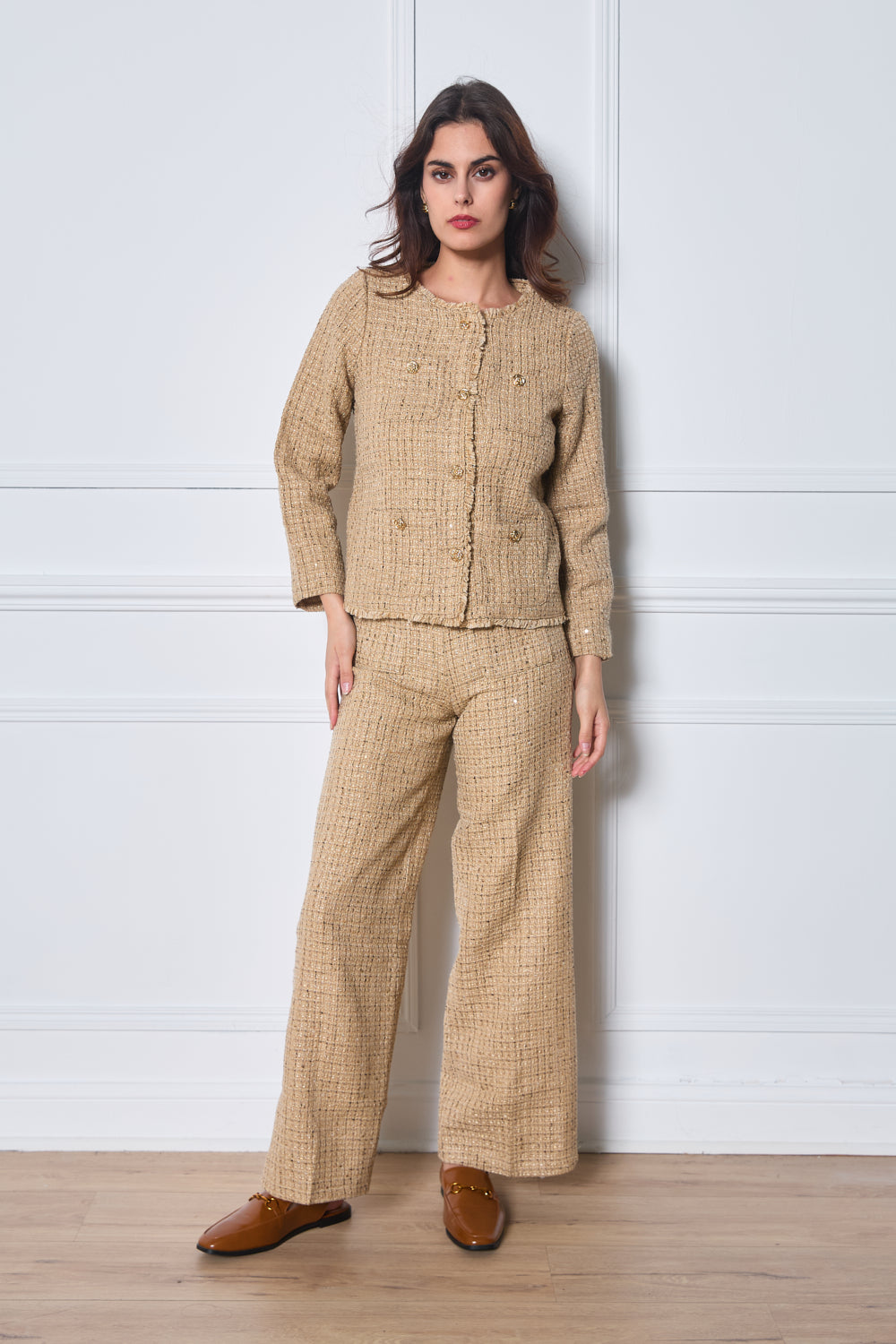 Pantalon en tweed avec boutons dorés - 2569