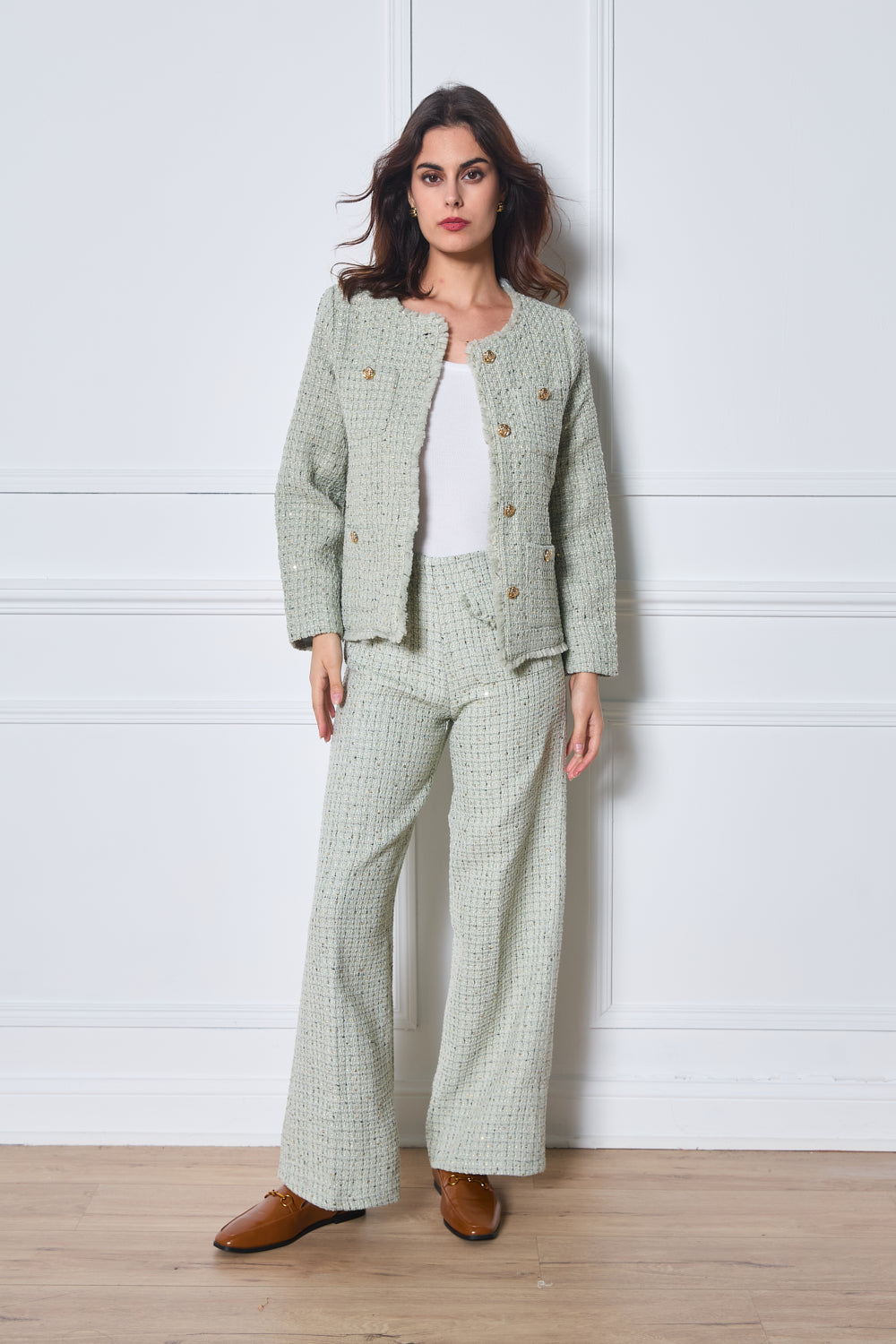 Pantalon en tweed avec boutons dorés - 2569