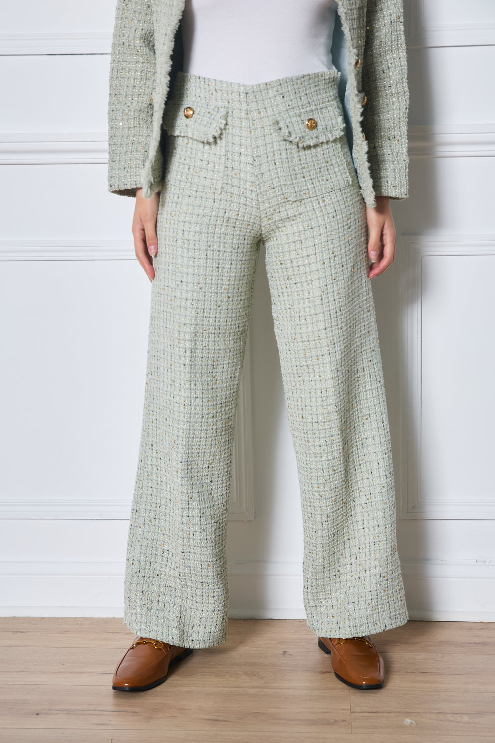 Pantalon en tweed avec boutons dorés - 2569