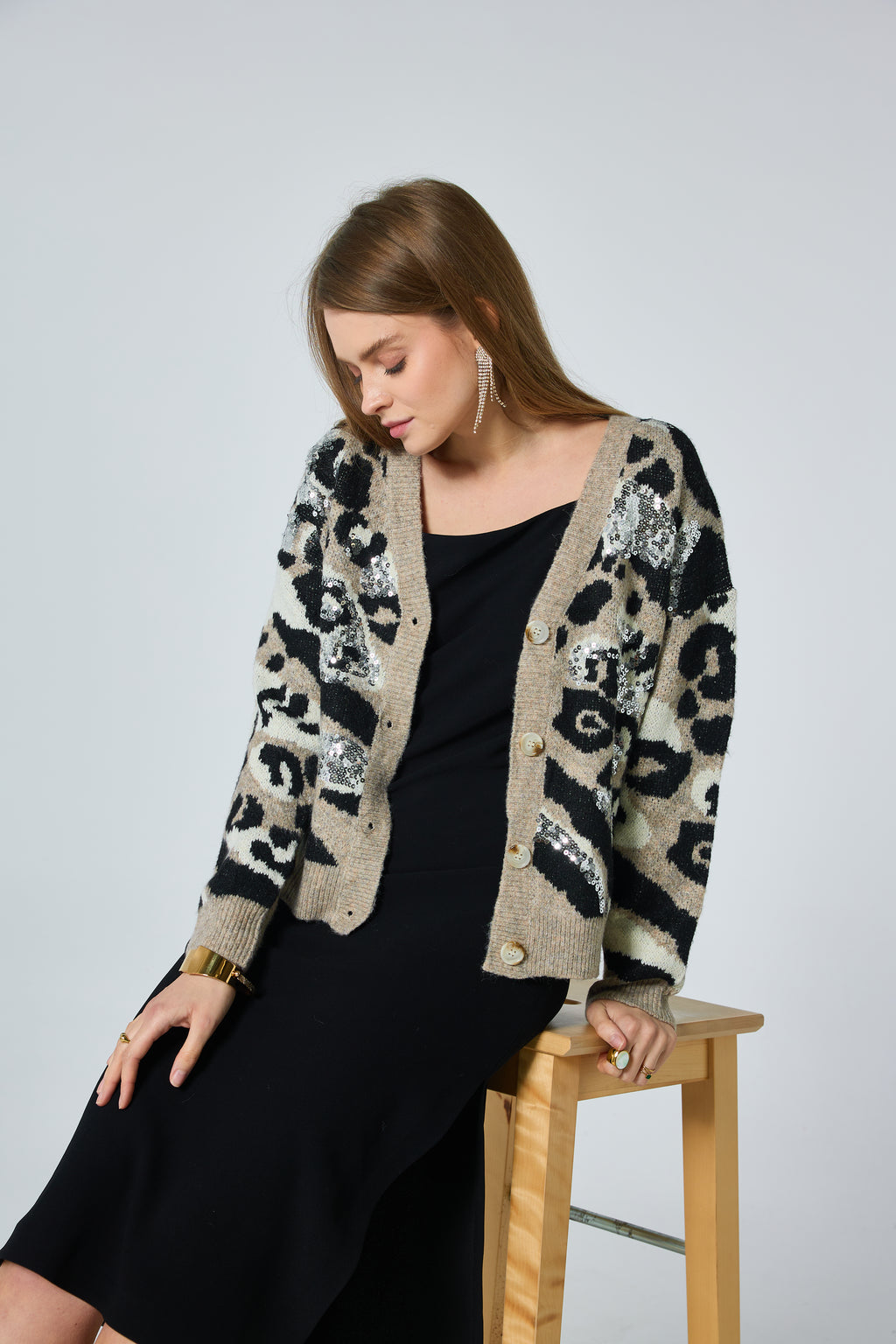 Cardigan en maille léopard avec strass - 5389