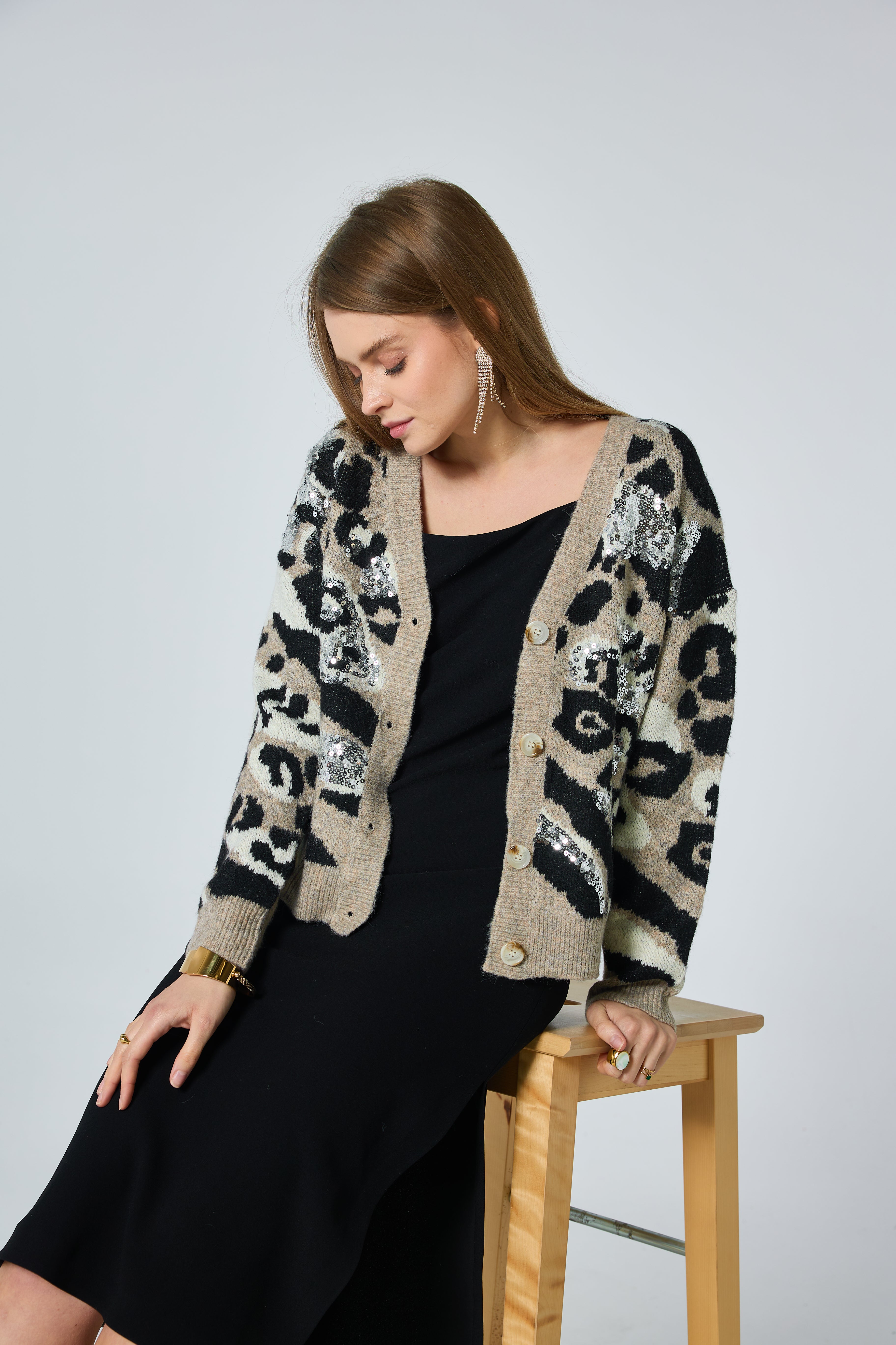 Cardigan en maille léopard avec strass - 5389